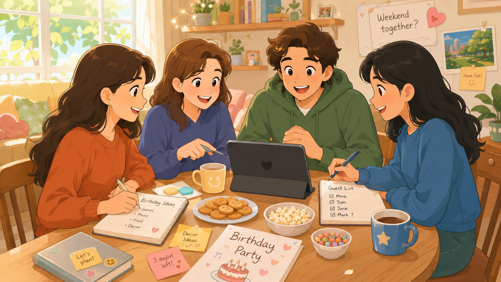 Friends planning together around JotJum