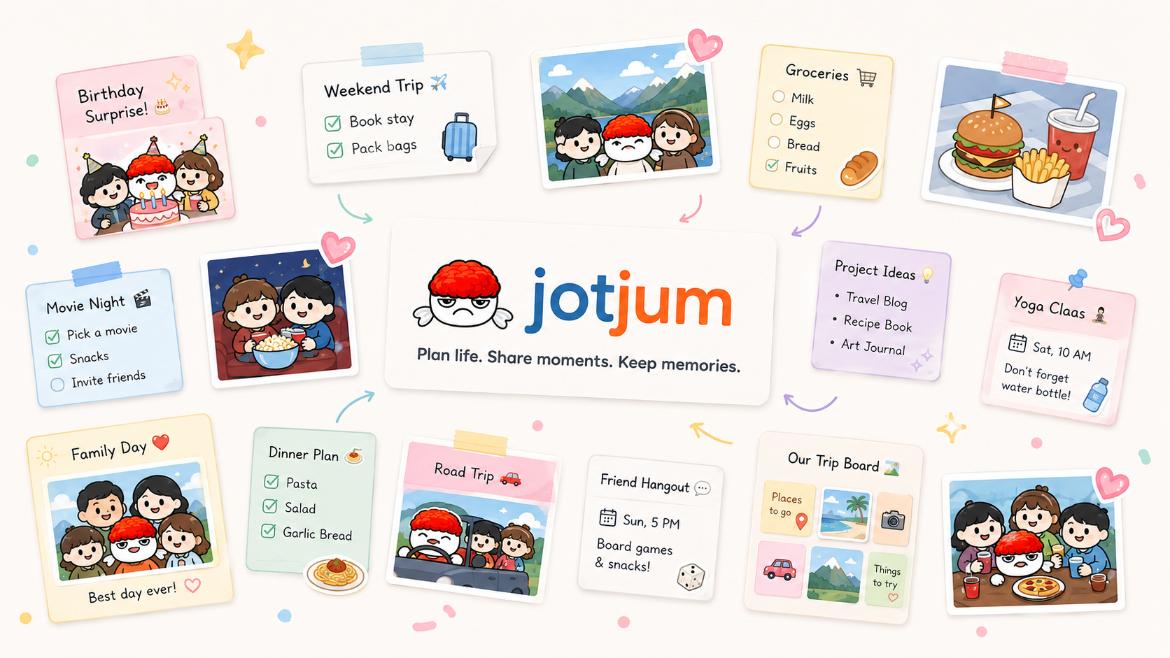 JotJum board planning a weekend together